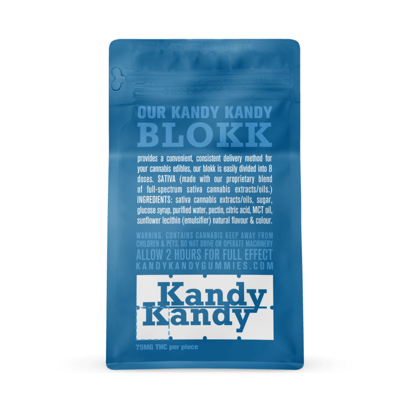 THC Blue Raspberry Blokk Gummy 600mg (Indica) Back of Packaging