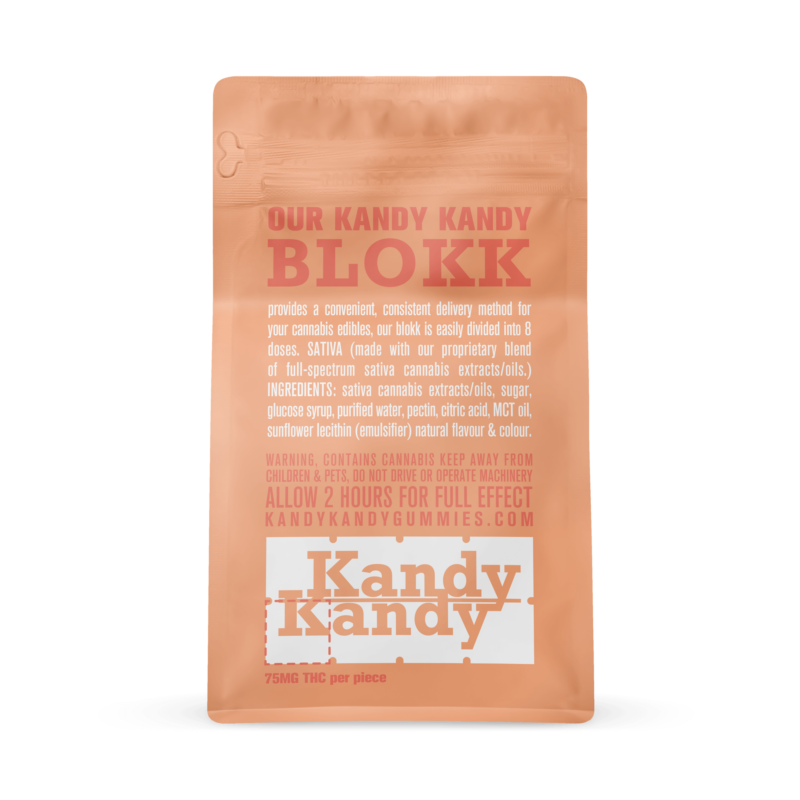 Vegan THC Peach Blokk Gummy 600mg (Sativa) Back of Packaging